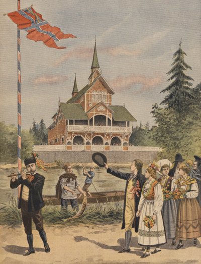Het Noorse Paviljoen op de Wereldtentoonstelling van 1900, Parijs, illustratie uit Le Petit Journal door French School
